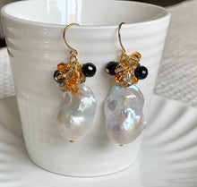Large Baroque Pearl crystal Gemstone cluster beads Gold Drop Earrings