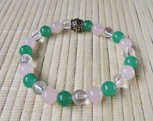 Green Aventurine, Rose Quartz, Clear Quartz Stone of Wealth, Love, Affinity, Fertility, Protection Crystal Beads Bracelet