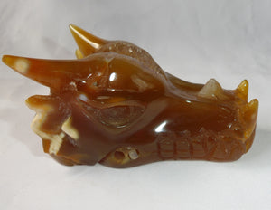 Orange Agate Geode Realistic Dragon Head Skull Crystal Sculpture AG10177