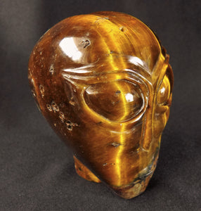 Realistic Flashy Tiger Eye Stone Crystal Alien Skull Sculpture TE10118 Free Shipping!