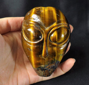 Realistic Flashy Tiger Eye Stone Crystal Alien Skull Sculpture TE10118 Free Shipping!