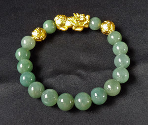Natural A Grade Jadeite Jade 24K Gold Pixiu Dragon Unisex Bead Bracelet JD10162