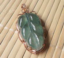 Cert A Grade Icy Jadeite Jade Gemstone 18K Rose Gold Diamond Leaf Pendant JD10100