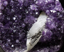 Brazil Amethyst with White Calcite Geothite Quartz Crystal Geode Mineral Specimen W/ Display Stand
