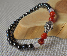 Hermatite and Red Agate Opalite Buddha Head Crystal Beads Stretchable Bracelet BRAC10103
