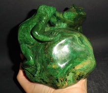 Large African Jade Green Garnet Hand Carved Frogs Crystal Stone Sculpture