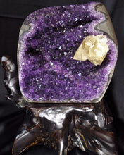 Top Uruguay Amethyst with Calcite Inclusion Crystal Geode Mineral Specimen W/ Display Stand AM10198