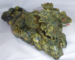 Large Serpentine Jasper Chameleon Dragon Lizard Reptile Stone Sculpture