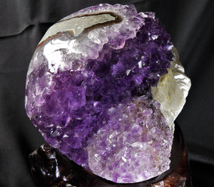 Triple Color Uruguay Amethyst Calcite Cacoxenite Geothite Quartz Geode Crystal Mineral Specimen