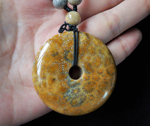Sea Fossil Coral Jade Indonesia Crystal Stone Pendant with Beads Necklace - CJ10116