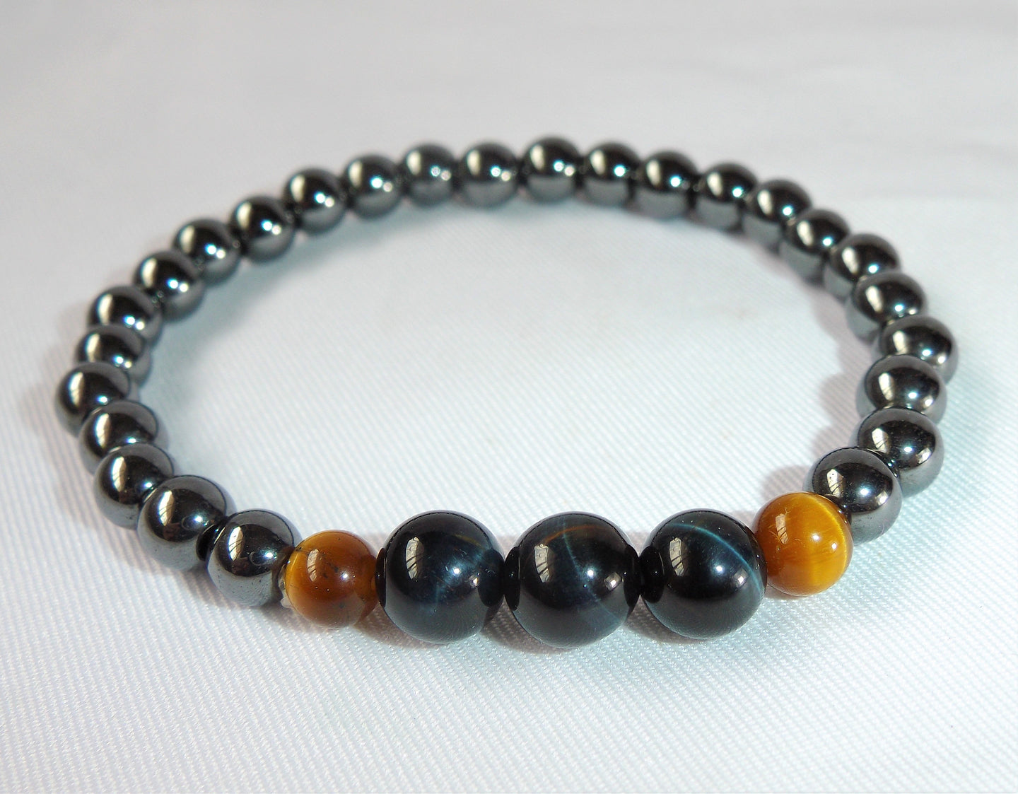 Hermatite and Gold Blue Tiger Eye Stone of Courage Confidence Crystal Beads Bracelet BRAC10100