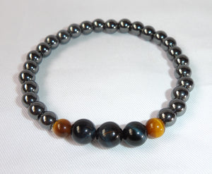 Hermatite and Gold Blue Tiger Eye Stone of Courage Confidence Crystal Beads Bracelet BRAC10100