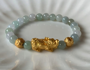 A Grade Mint Green Lavender White Jadeite Jade Gold Pixiu Dragon Men Women Bead Bracelet