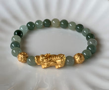 A Grade Mint Green Jadeite Jade Gold Pixiu Dragon Men Women Bead Bracelet