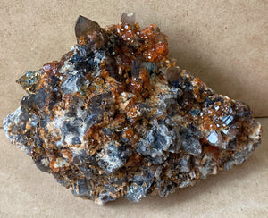 Spessartite Garnets on Smoky Quartz Crystal Cluster Mineral Specimen - GA10219
