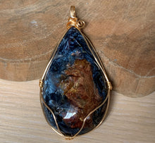 Pietersite Gemstone Gold Plated Wire Wrapped Pendant - PS10105