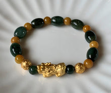 A Grade Green and Yellow Jadeite Jade Gold Pixiu Dragon Bead Bracelet JDB10113