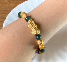 A Grade Green and Yellow Jadeite Jade Gold Pixiu Dragon Bead Bracelet JDB10113