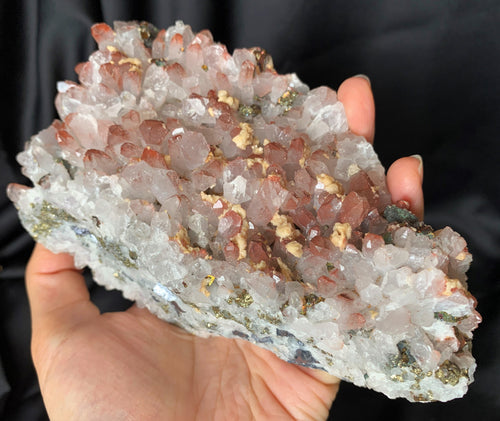 Big Raw Red Hematite Quartz w Chalcopyrite Sphalerite Dolomite Crystal Geode Cluster Mineral Specimen