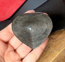 Silver Sheen Obsidian Heart Crystal Palm Stone Decor - SOB10127