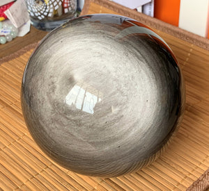 135mm Large Silver Sheen Obsidian Crystal Sphere Stone Decor - SOB10129