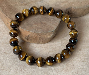 Gold Yellow Tiger Eye Crystal Beads Stretchable Bracelet