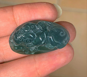 A Grade Jadeite Jade Bluish Green 3 Legged Toad Frog Gemstone Pendant JD10193