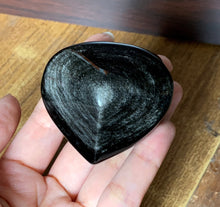 Mexico Silver Obsidian Polished Heart Shape Crystal Tumble Stone Palm Stone Decor - SOB10145
