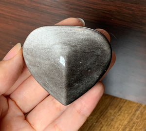 Mexico Silver Obsidian Polished Heart Shape Crystal Tumble Stone Palm Stone Decor - SOB10146