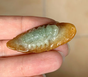 A Grade Jadeite Jade Yellow and Green Beetle Bug Pendant JD10191