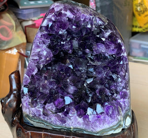 Top Amethyst Crystal Geode Cave Mineral Specimen W/ Display Stand