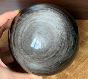 Rare Large Silver Sheen Obsidian Stone Crystal Sphere 140mm - SOB10154
