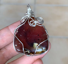 Blue Red Amber Silver Wire Wrapped Crystal Stone Pendant - AMBP10100