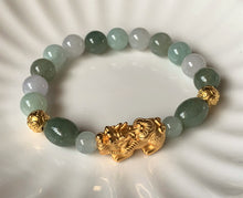A Grade Mint Green and Lavender White Jadeite Jade Gold Pixiu Dragon Bead Bracelet JDB10106