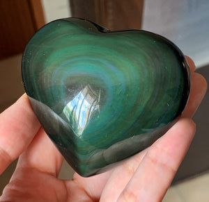 Black Rainbow Obsidian Heart Shape Crystal Stone Healing Crystal Palm Stone - OB10312