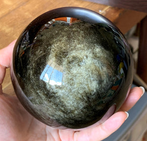 Large Gold Sheen Obsidian Black Crystal Sphere Stone Decor - GOB10185