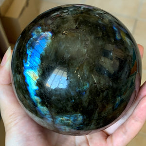 Large Flashy Blue Rainbow Labradorite Crystal Sphere LAB10177