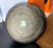 95mm Large Silver Sheen Obsidian Crystal Sphere Stone Decor - SOB10135