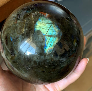 Large Flashy Blue Rainbow Labradorite Crystal Sphere LAB10177