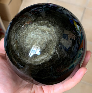 Large 110mm Gold Sheen Obsidian Stone Crystal Sphere - GOB10186