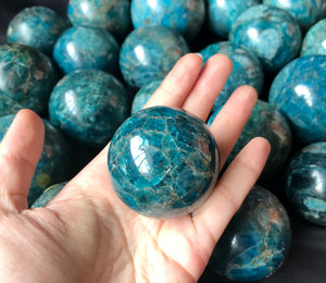 Natural Blue Apatite Polished Crystal Spheres - Various sizes available