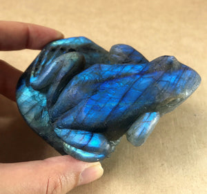 Top Flashy Rainbow Labradorite Hand Carved Crystal Stone Frog Sculpture LAB10150