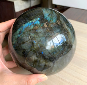 Large Flashy Rainbow Labradorite Polished Crystal Sphere Ball with stand