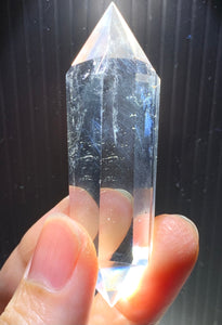 Rare Natural Clear Blue Rutile Quartz Phantom 6 Sided Facet Vogel Double Terminated Crystal Point Wand