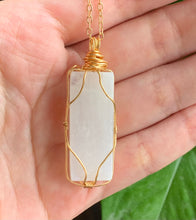 Rainbow Moonstone Gold Copper Wire Wrapped Stone Pendant Necklace