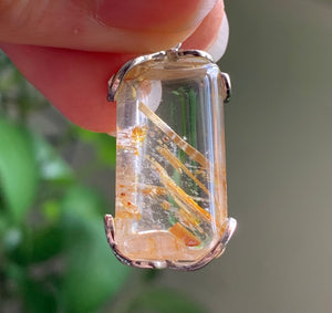 Clear Gold Rutilated Quartz Crystal Pendant RUT10119