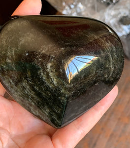Big Gold Sheen Obsidian Heart Crystal Stone Palm Stone - GOB10187