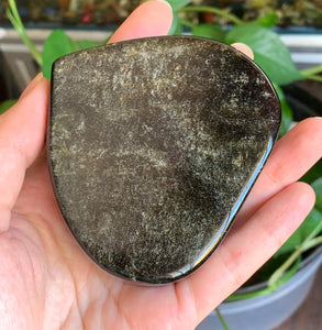 Big Gold Sheen Obsidian Heart Crystal Stone Palm Stone - GOB10186