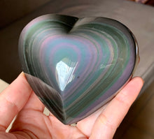 Big Rainbow Green Obsidian Heart Crystal Stone Palm Stone - OB10259