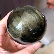 Big Gold Sheen Obsidian Black Crystal Sphere Stone Decor